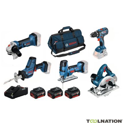 Bosch Blau 5 Tool Kit 18V - 5 Maschinen 3 x Akku 18V 4.0Ah Li-Ion Comboset 0615990L59 - 1