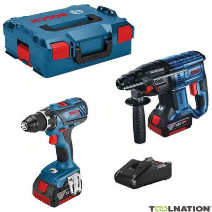 Bosch Blauw GSR 18 V-28 Accuboormachine + GBH 18 V-21 Accuboorhamer 18V 4,0Ah Li-Ion in 2 x L-Boxx 0615990M0R - 1