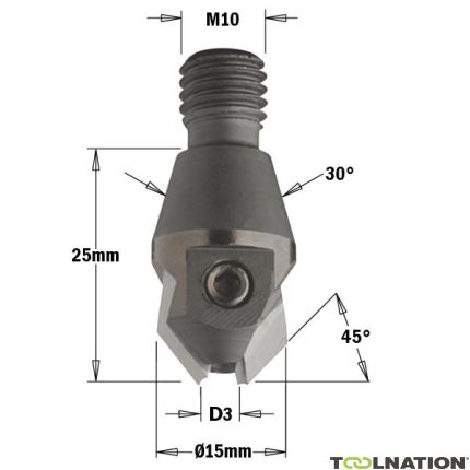 CMT Kegelsenker mit Gewindeanschluss 30° 4mm, Schaft M10, links - 1