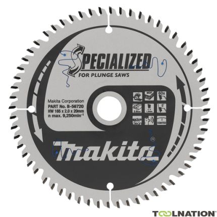 Makita Zubehör B-56720 Spezialisiertes HM-Sägeblatt 165 x 20 x 60T Dicke 1.40mm - 1