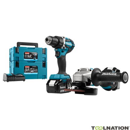 Makita DLX2190TJ1 Comboset 18V 5.0Ah Li-Ion - DDF484 Accuboormachine + DGA504 Accu Slijper in MBox - 1