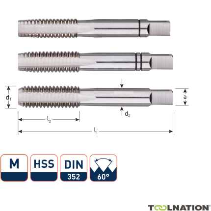 Rotec 3000400 HSS Handgewindeschneidsatz 3 Stück DIN 352 metrisch M 4x0,7 - 1