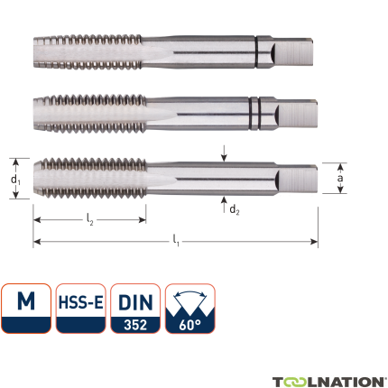 Rotec 301.1600 HSS-E Handgewindeschneidsatz 3 Stück DIN 352 metrisch M16x2,0 - 1