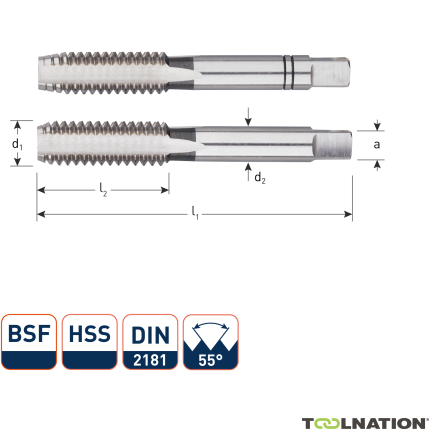 Rotec 3061022 HSS Handgewindeschneidsatz 2 Stück DIN 2181 BSF 1/2-16 - 1