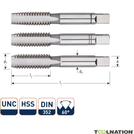 Rotec 3070030 HSS Handgewindeschneidsatz 3 Stück DIN 352 UNC 7/8-9 - 1