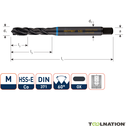 Rotec 331.0300C HSS-E INOX Maschinengewindebohrer BL DIN 371C/40° M 3x0,5 VAP - 1