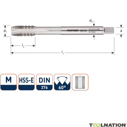 Rotec 333.1400 HSS-E UNI Maschinengewindebohrer DL DIN 376B M14x2,0/gebrochenes Gewinde - 1