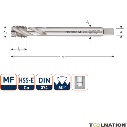 Rotec 335.0807C HSS-E 800 Maschinenbolzen BL DIN 374C/40° MF 8x0,75 - 1