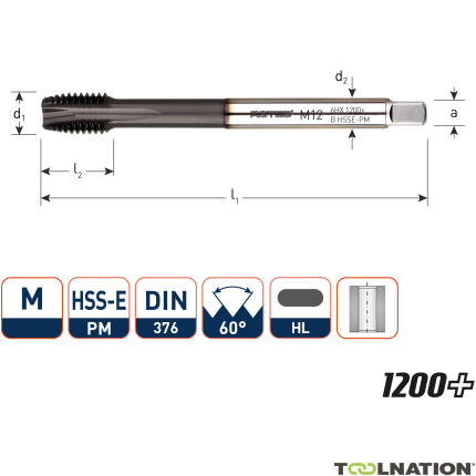 Rotec 3361600 HSS-E PM 1200 machinetap DL DIN 376B M16x2,0 - 1