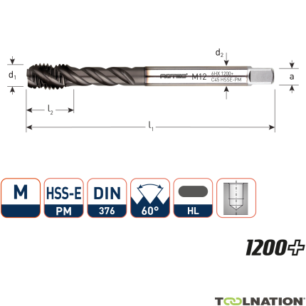 Rotec 336.1800C HSS-E PM 1200 machinetap BL DIN 376C/45° M18x2,5 - 1