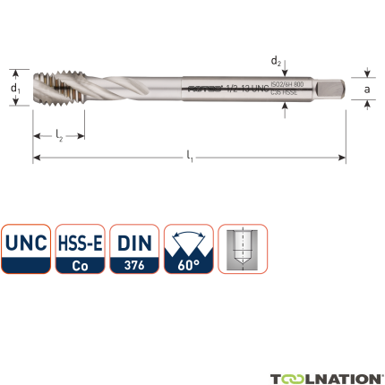 Rotec 338.0240C HSSE 800 M.Gewindebohrer /35° UNC 9/16-12 Blind - 1