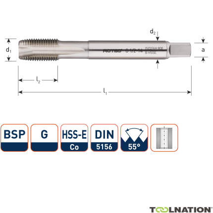 Rotec 341.0250 HSSE 800 M.Gewindebohrer BSP G 1/4-19 - 1