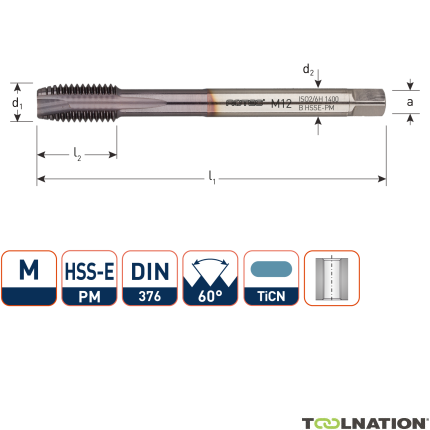 Rotec 3471200 HSSE-PM 1400 Maschinenbolzen DIN 376B M12 TiCN - 1