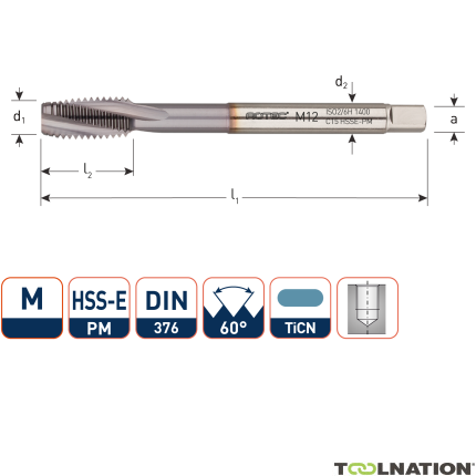 Rotec 347.2400C HSSE-PM 1400 Maschinenbolzen DIN 376C/15° M24 TiCN - 1