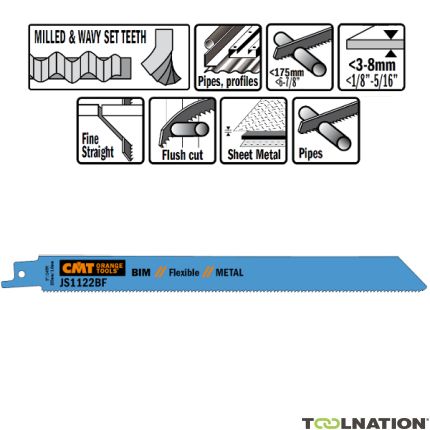 CMT JS1122BF Stichsägeblätter 5 Stück Bi-Metall 225mm x 0.9 x 14TPI Anwendung: Bleche (3-8mm); Vollrohre und Profile. - 1