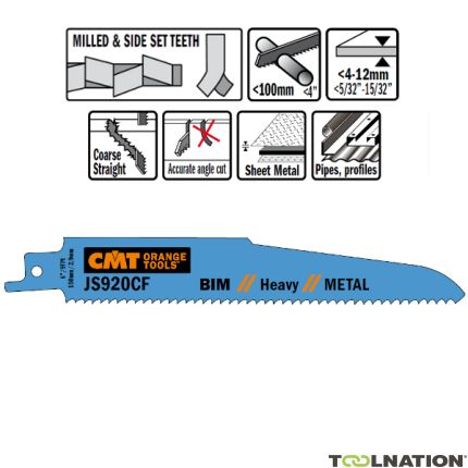 CMT JS920CF Stichsägeblätter 5 Stück Bi-Metall 150mm x 1.6 x 9TPI Anwendung: Dicke Bleche (4-12mm); Vollrohre und Profile; Hohlrohre; gefährliche Abbrucharbeiten. - 1