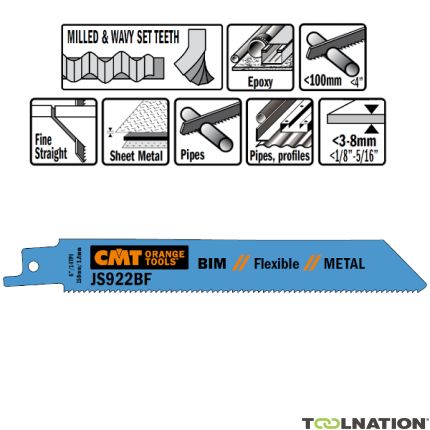 CMT JS922BF Stichsägeblätter 20 Stück Bi-Metall 150mm x 0,9 x 14TPI Anwendung: Bleche (3-8mm); Vollrohre und Profile. - 1