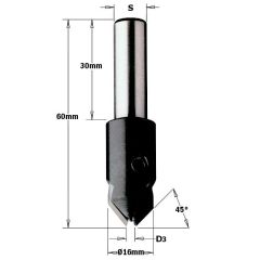 CMT Kegelsenker 16mm, rechter Schaft 10 x 30 D3: 5mm