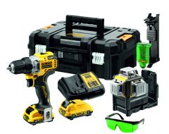 DeWalt DCK212D2T-QW voordeelset DCD701 boorschroefmachine + DCE089 Kruislijnlaser groen 12V 2,0 Ah Li-Ion in TSTAK koffer