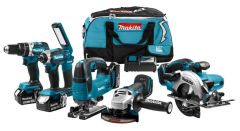 Makita DLX6082T Comboset 18V 3 x 5,0Ah - 5 machines + lamp in sporttas