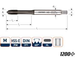 Rotec 3361000 HSS-E PM 1200 machinetap DL DIN 371B M10x1,5